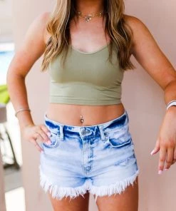 Nikibiki Sage Green Spaghetti Strap Cropped Tank