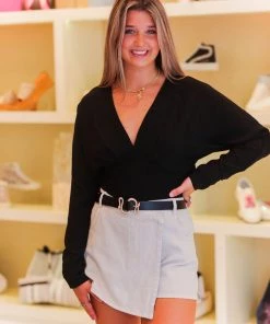 She & Sky Long Sleeve Black Smocked Blouse Women's Clothing