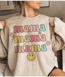 Weekndr Sand Mama Smiley Face Crewneck Sweatshirt Women's Clothing