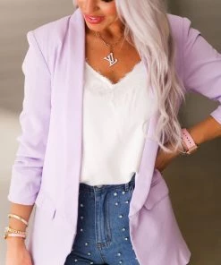Oddi Sandra Ruched Sleeves Purple Blazer