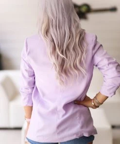 Oddi Sandra Ruched Sleeves Purple Blazer
