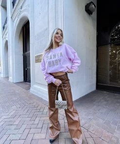 Vintage Distressed Santa Baby Bling Pink Crewneck