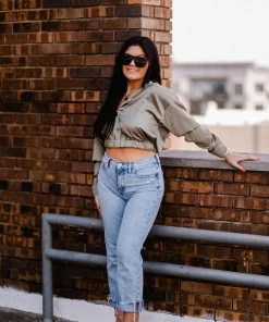 Do + Be Women's Clothing Satin Olive Green Front Pocket Blouse