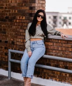 Do + Be Women's Clothing Satin Olive Green Front Pocket Blouse