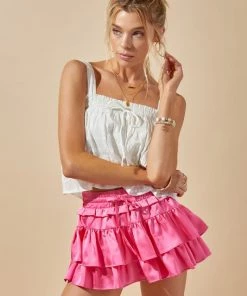 Day + Moon Bubblegum Pink Satin Tiered Skort