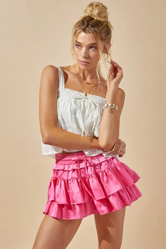 Day + Moon Bubblegum Pink Satin Tiered Skort 3 Day + Moon Bubblegum Pink Satin Tiered Skort