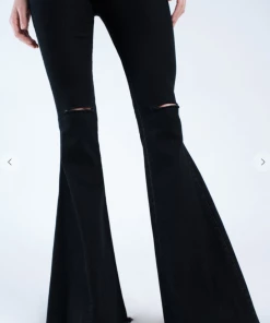 Newbury Kustom Black Super Flare Stretchy Denim Jeans Women's Clothing