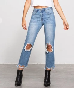 Denim Lounge Chloe High Rise Distressed Girlfriend Jeans Women's Clothing