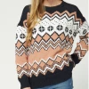 Entro Fair Isle Print Black Sweater Women's Clothing