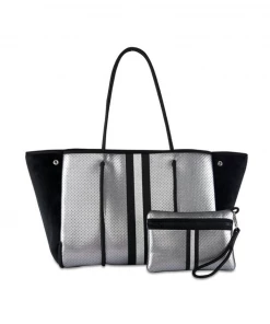 Beauty Stash New Arrivals Silver Metallic Neoprene Tote Bag