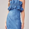 Do + Be Women's Clothing Denim Ruffle Top Mini Dress