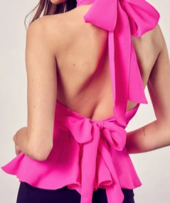 Do + Be Hot Pink Peplum Halter Top Women's Clothing