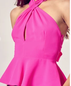 Do + Be Hot Pink Peplum Halter Top Women's Clothing 8 Do + Be Hot Pink Peplum Halter Top Women's Clothing