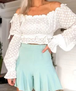 Entro Seafoam Green High Waisted Ruffle Shorts Women's Clothing