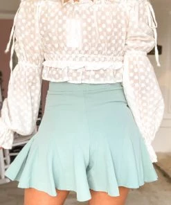 Entro Seafoam Green High Waisted Ruffle Shorts Women's Clothing