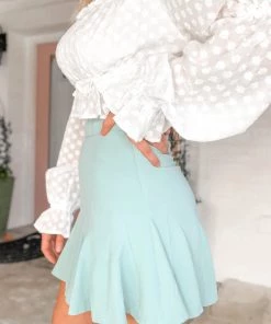 Entro Seafoam Green High Waisted Ruffle Shorts Women's Clothing