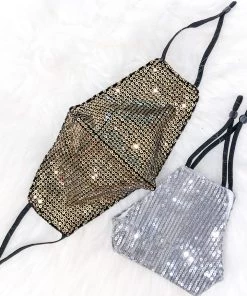 Hana Women's Clothing Silver Sequin Face Mask