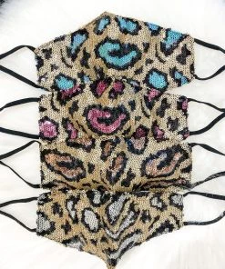 Hana Women's Clothing Rose Gold And Gold Leopard Sequin Face Mask