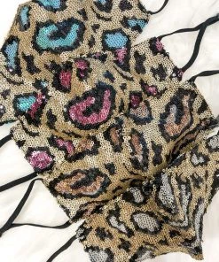 Hana Women's Clothing Rose Gold And Gold Leopard Sequin Face Mask