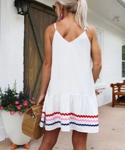 Entro Women's Clothing Setting Sail White V-Neck Shift Dress