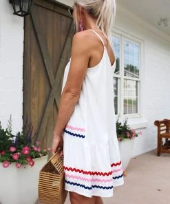 Entro Women's Clothing Setting Sail White V-Neck Shift Dress