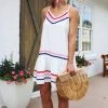 Entro Women's Clothing Setting Sail White V-Neck Shift Dress 1 Entro Women's Clothing Setting Sail White V-Neck Shift Dress