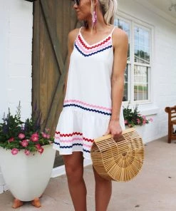 Entro Women's Clothing Setting Sail White V-Neck Shift Dress