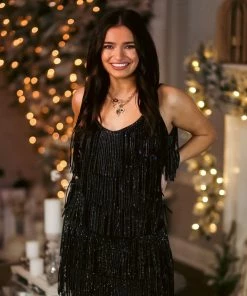 Nylon Apparel Black Metallic Fringe Mini Dress