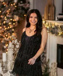 Nylon Apparel Black Metallic Fringe Mini Dress