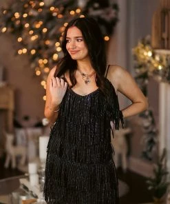 Nylon Apparel Black Metallic Fringe Mini Dress