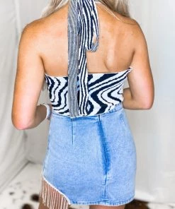 Cloud Ten Light Wash Denim Rhinestone Mini Skirt