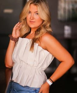 Do + Be Women's Clothing Cream Faux Leather Ruffle Tube Top