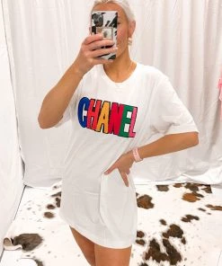 Kendry Collection Boutique Multi Color Chenille Patch Graphic Tee