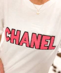 Kendry Collection Boutique Pink Chenille Patch Graphic Tee New Arrivals