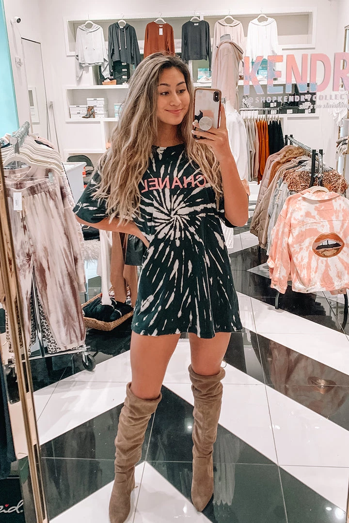 Tres Bien Women's Clothing Short Sleeve Black Tie Dye Dress 3 Tres Bien Women's Clothing Short Sleeve Black Tie Dye Dress