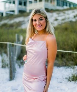 HYFVE Silky Pink Scoop Neck Mini Dress