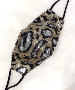 Hana Women's Clothing Silver Leopard Sequin Face Mask