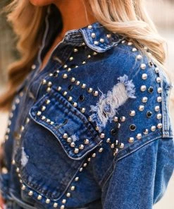 Veveret Women's Clothing Silver Studded Long Sleeve Denim Dress 16 Veveret Women's Clothing Silver Studded Long Sleeve Denim Dress