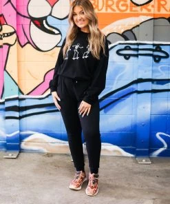 Vintage Distressed Skating Skeletons Black Crewneck Sweatshirt