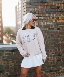 Vintage Distressed Skating Skeletons Tan Crewneck Sweatshirt