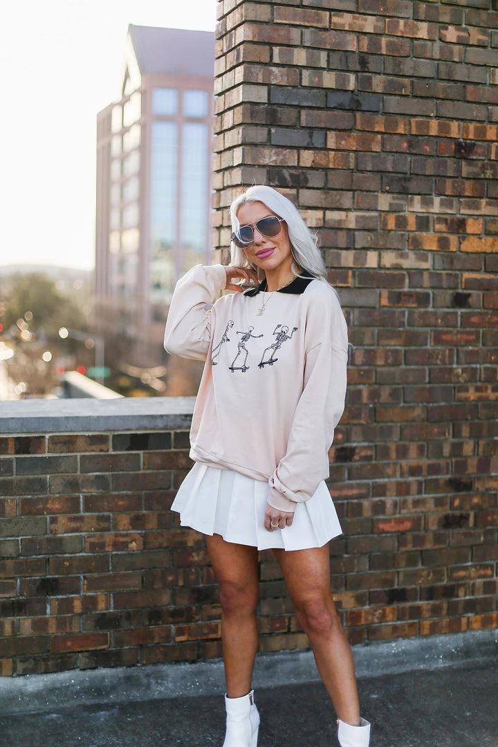 Vintage Distressed Skating Skeletons Tan Crewneck Sweatshirt 8 Vintage Distressed Skating Skeletons Tan Crewneck Sweatshirt