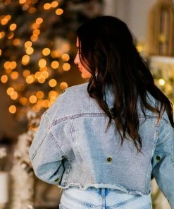 Cloud Ten Smiley Face Cropped Denim Jacket Women's Clothing