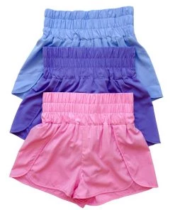 Very J Women's Clothing Blue Smocked High Waisted Athletic Shorts