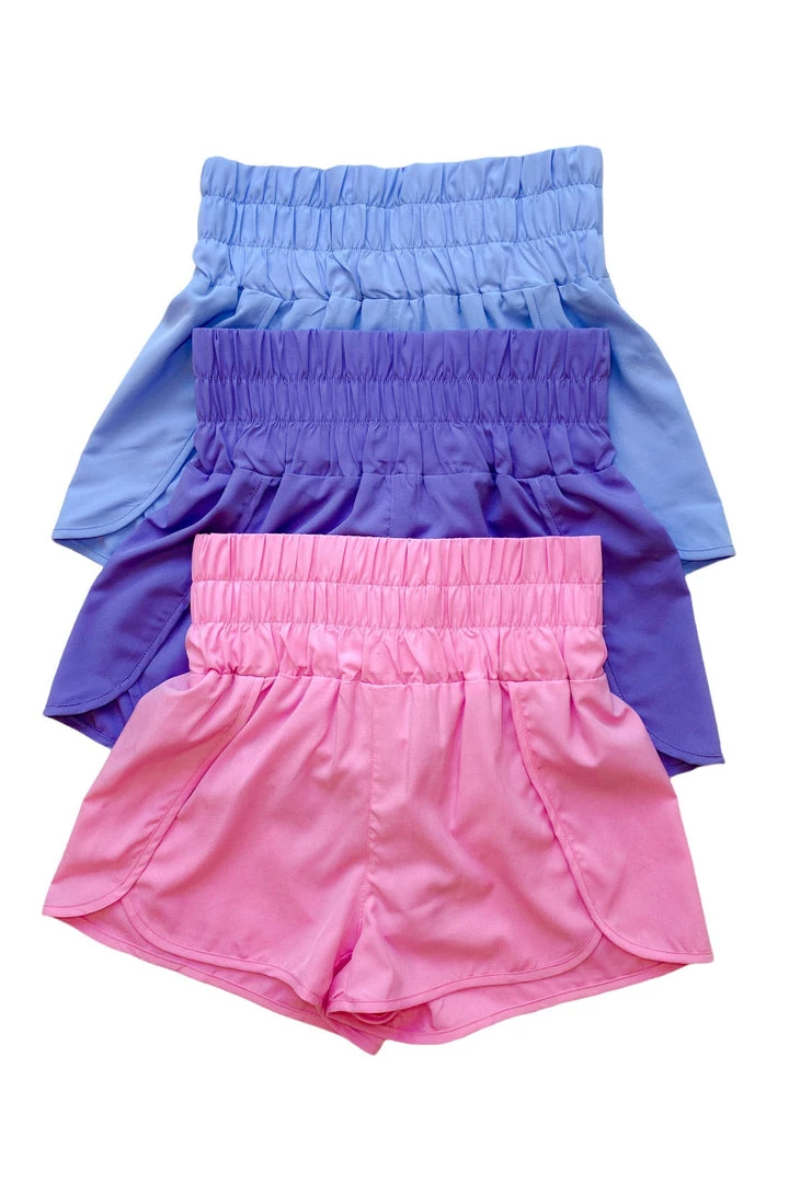 Very J Women's Clothing Purple Smocked High Waisted Athletic Shorts 4 Very J Women's Clothing Purple Smocked High Waisted Athletic Shorts