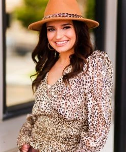 Do + Be Smocked Leopard Long Sleeve Blouse Women's Clothing