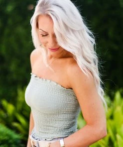 Zeanna Smocked Tube Top - Sage Green Women's Clothing