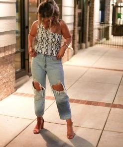 Le Lis Women's Clothing Snakeskin One Shoulder Top