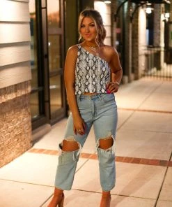 Le Lis Women's Clothing Snakeskin One Shoulder Top