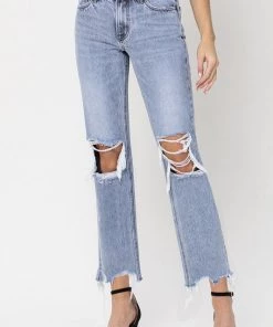 Vervet Stacy Super High Rise Distressed Straight Jeans Women's Clothing