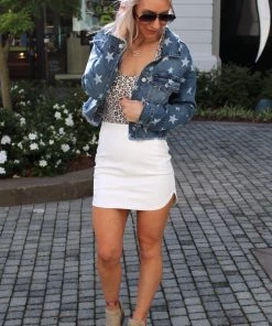 Judy Blue Women's Clothing Star Patterned Cropped Denim Jacket